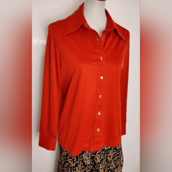 VINTAGE ALEX COLEMAN BRICK POLY BLOUSE - Picture 5 of 8